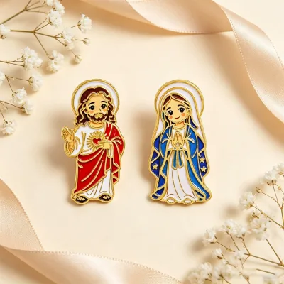 Sacred Heart Jesus & Virgin Mary Enamel Pins Christian Catholic Religious Lapel Brooch Badge Faith Jewelry