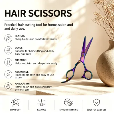 Multi-Functional Colorful 4CR13 Stainless Steel Hair Cutting Scissors 17x5.5x0.8cm Colorful Shears for Bangs and Split Ends