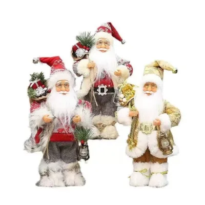 Handmade Cloth Santa Claus Figurines Modern Style Painted Christmas Ornaments for Children's Gifts and Home Decor