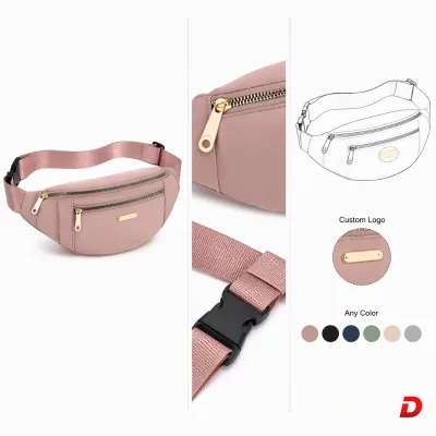 Custom Dusty Rose Fanny Pack Curved Design Dual Pockets Gold Toned Hardware Woven Strap Buckle OEM ODM