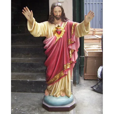 Wholesale Sacred Heart Jesus Christ Statue Figurine Colored Christian Religious Resin Statue for Decor