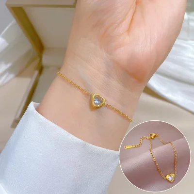 elegant Gold Plated forest-style heart zircon small bracelet High Quality Titanium steel cz LOVE Shape bracelet for Women