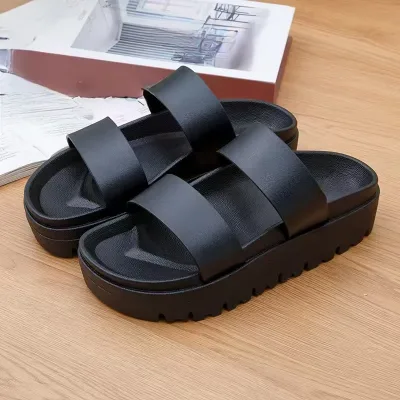 7701 Korean waterproof quick drying flat slippers, lightweight new summer casual thick sole solid color sandals wholesale