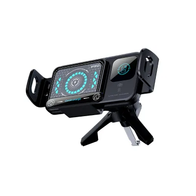Folding Screen Car Navigation Phone Holder with 15W Wireless Charging QC3.0 Automatic Rotation and Type-C Port