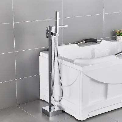 Chrome Brass Bathtub Mixer Floor Stand Tub Faucet Bathroom Bath and Shower
