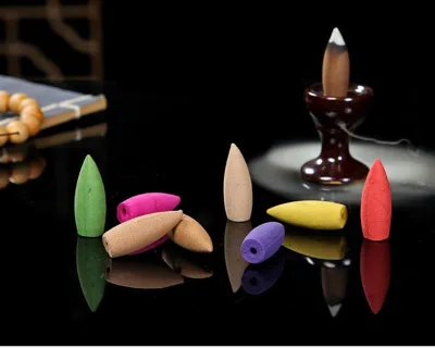 Backflow Incense Cones 40 Pcs - Includes:Jasmine, Lavender, Sandalwood, Rose, Osmanthus and Wine Glass Incense Burner Holder