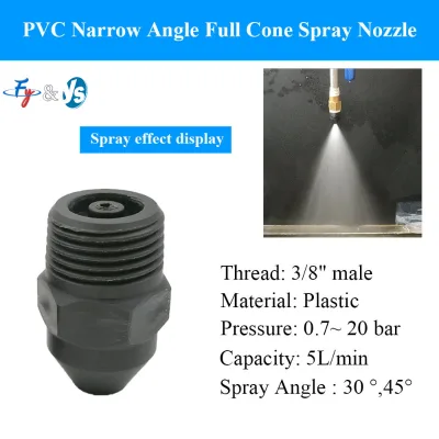Premium PVC Narrow Angle Full Cone Nozzle 3/8" BSPT Male Thread 30 /45 5L/min Industrial Quenching Cleaning Sprayer