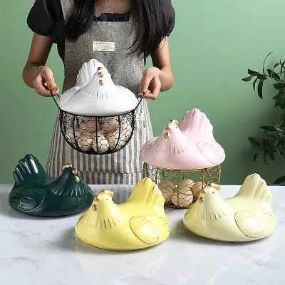 Wholesale Creative Ceramic Egg Basket Chicken Wire Hen Egg Holder Fruit Basket