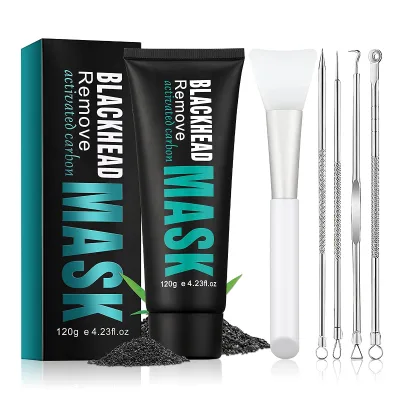 Charcoal Black Head Remover Peel off Face Mask Blackhead Mask with Brush & 4pcs Blackhead Extractor Acne Remover Needles Set