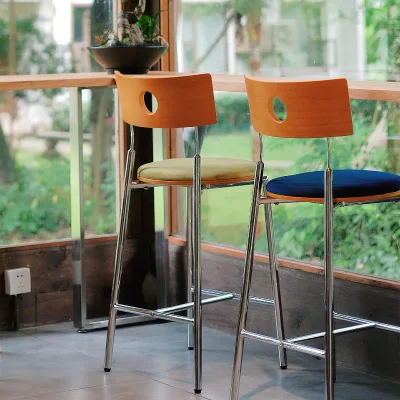 Mid-century Bauhaus-style Solid Wood Bar Stool High-Backed Metal Frame for Home Commercial Use (Bars B&Bs Kitchen Islands)