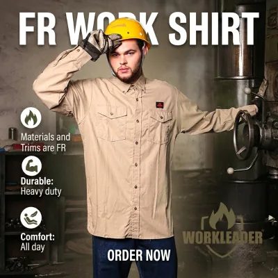 NFPA 2112 Certified Men's Flame Retardant Safety Shirt Anti-shrink Breathable for Oil Gas Welders