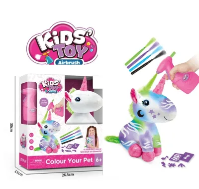 New Arrival Kid Toys Spray Drawing Toys Educational DIY Plush Toy Washable Painting Stuffed Animal Dog Unicorn Gift Toy for Kids