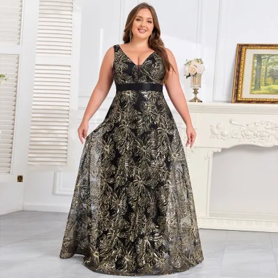 Impereal Gold Embroidery Tulle Luxury Mother of Bride Dresses for Wedding Elegant Tank Long Black Evening Dress Sexy Nightdress