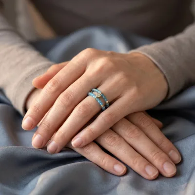 Natural Stone Ring Double Layer Ring Unisex Spacer Beads Ring Handmade Beaded Ring Stackable Band Ring Women Men Jewelry