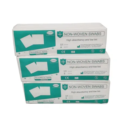 High Absorbency Low Lint Gauze 30g 35g 40g 45g 50g Viscose + Polyester Non-Woven Swabs With/X-Ray Detectable Medical Gauze Swabs