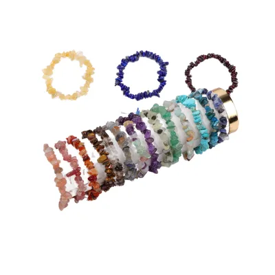 Simple Elastic Natural Crushed Agate Stone Bracelet Fashionable Multi-Colors Stone Bracelet Suitable for Men and Women Daily Use