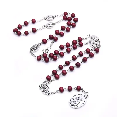 Catholic Wooden Bead Chaplet of Seven Sorrows Rosary Necklace Our Lady Medal Devotional Prayer Gift for Believers