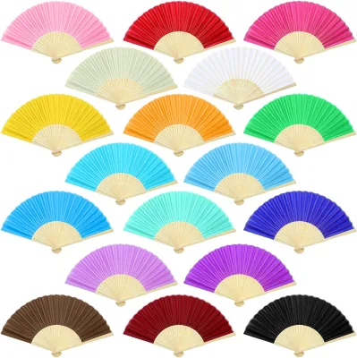 Silk Fabric Handheld Folding Fans Natural Eco-Friendly for Wedding Decoration