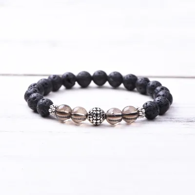 Yoga Healing Black Lava Stone Bracelet Elegant Natural Gemstone Smoky Quartz Beaded Bracelet Men