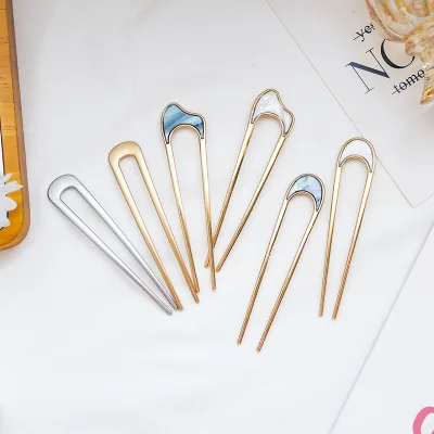 Hot Sale Metal Acrylic Hair Forks Elegant Hair Accessory Matte U Shape Fashionable Hair Clasp for Women or Girls Accesorios Mujer