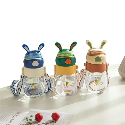 Rabbit Shape Cartoon Carrot Baby Sippy Cups Customizable Silicone Hot Baby Water Bottle with Straw for Toddler Drink Training
