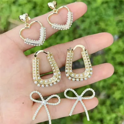 CH-CKE0552 Bow cz stud earrings,Plating Hoop earrings jewelry,Fashion cz earrings wholesale