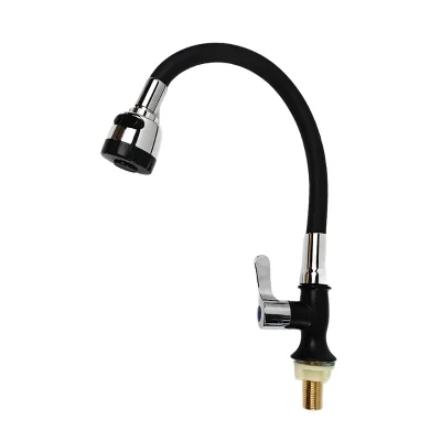 Modern Single Handle ABS Black Kitchen Faucet with Vertical Flexible Rubber Silicone Universal Tube for Bathrooms