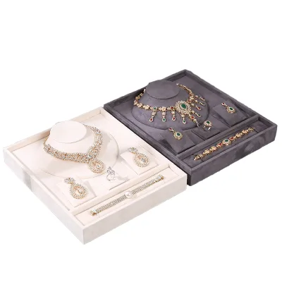 Luxury Cream Gray Suede Velvet Stackable Jewelry Organizer Tray for Rings Earrings Necklaces Bracelets with Custom Logo MOQ 10
