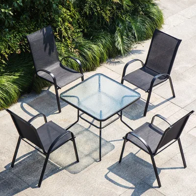 4 Chair and 1 Table Iron Durable Outdoor Dining Furniture Set for Hotel Courtyard Backyard Balcony Patio