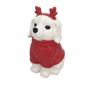 Christmas 11inch Tall Ceramic Dog Cookie Jar Red Sweater Puppy Custom Acceptable for Kitchen Food Spice Novelty for Giveaways