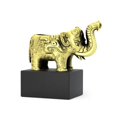 Custom Metal Elephant Statue Animal Figurine with Timber Base Casting Technique Standing Elephant