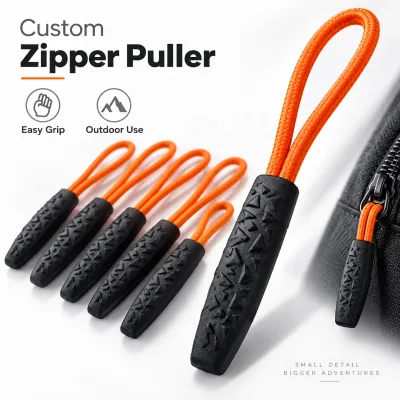 Custom PVC Zipper Puller 3D Raised Triangle Grip Braided Cord Easy Grip for Backpack Jacket Custom PVC Zipper Puller