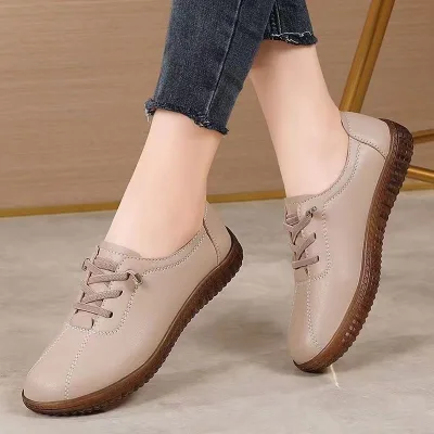 Stock Soft Sole Lightweight Single-Layer Slip-On PU Upper Shoes Women's TPR Sole Casual All-Match Sports Black Flat-Soled