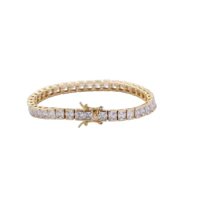 4mm Princess Square Zircon Gold Plated Tennis Bracelet Full Diamond Bangle Classic Style Charm for Party or Gift