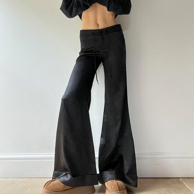 Basic Solid Color Elastic Lace Draped Casual Pants Women Look High Versatile Texture Pants