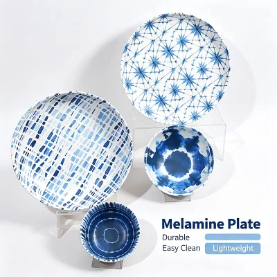 European and American Non-Toxic Pasta Bowl-Blue Hand-painted Melamine Plate Dish Round Bowl