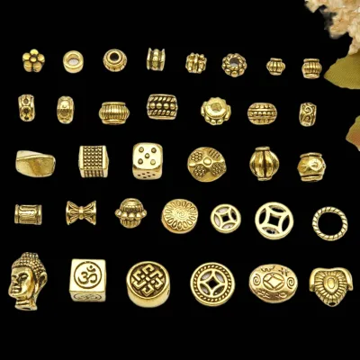 Ancient Golden Buddha Head Dice, Pumpkin Beads, Spacer , String-, Pieces, Diy Bracelet, Necklace, Accessory, Lo
