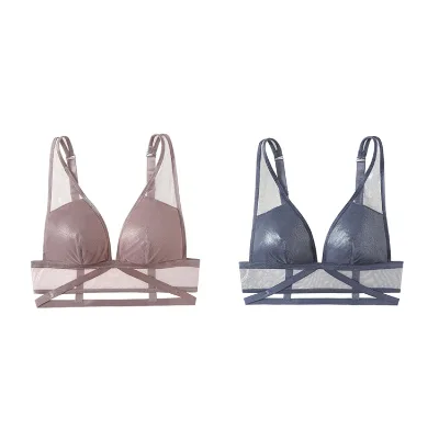 Women's Breathable Polyester/Rayon 3/4 Cup Wirefree Bralette with Removable Pads Solid Color Mesh Design