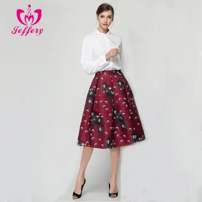 Fashion Natural Waist Vintage Animal Print A-Line Satin Jacquard Plus Size Umbrella Skirt for Women