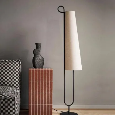 French Wabi-sabi-inspired New Chinese-style Fabric Floor Lamp LED Light Foot Switch Control for Living Room Bedroom Study