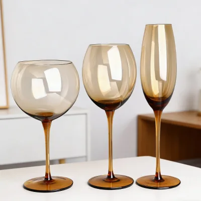 Hand-Blown Colored Crystal Wine Glass Set | Amber & Blue Stemware for Red Wine, White Wine & Champagne
