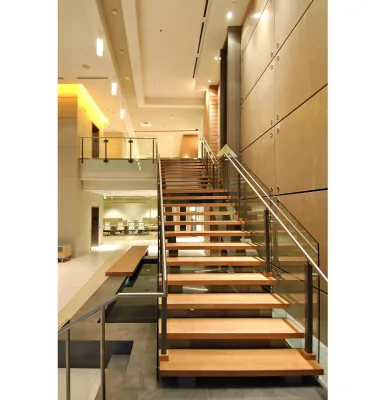 Antique glass and steel stair railing wooden staircase double mono stringers interior stairs