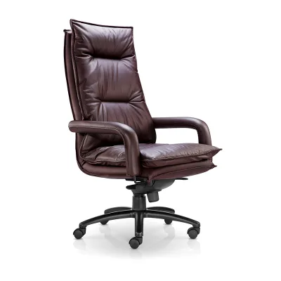 High-Back Leather Manager Chair Vip Swivel Recliner with Removable Headrest and Upholstered Armrests Modern Office Boss Chair