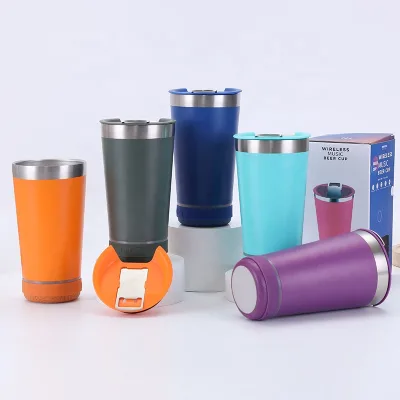 16OZ Leak Proof Custom logo Thermal Double Wall Stainless Steel Insulated Beer Music Cup Tumbler With Opener Wireless Speaker