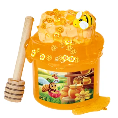 9cm Kawaii Yellow Honey Bee Theme Dual Layer Slime Butter Clear Crystal Slime With Bee Charms Stress Relief Toy Wholesale