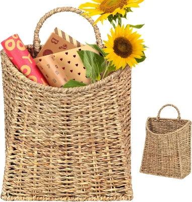 Hot Sale Sea Grass Basket Hanging Woven Wall Flower Basket Household Decoration Bathroom Living Room