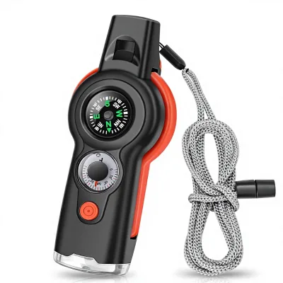 7-in-1 Emergency Survival Whistle Outdoor Multifunctional Tool ABS Lanyard Kayaking Boating Hiking Camping Climbing Hunting
