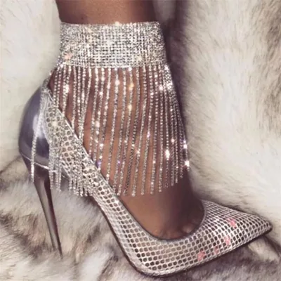 Metal Crystal Rhinestone Fringe Tassel Trim Chain for Shoes Luxury Sneaker Decorations Women's Shoes Accessories