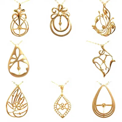 Ehao 18k Gold Teardrop-Shaped Pendant Bead Holder for Necklace Making Pearl Compatible Au750/G18K Jewelry Findings Bulk Factory