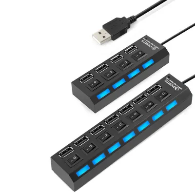 Multi Port USB 2.0 Hub 4/7 Ports USB Splitter Individual Power Switch LED Indicator for Computer Notebook